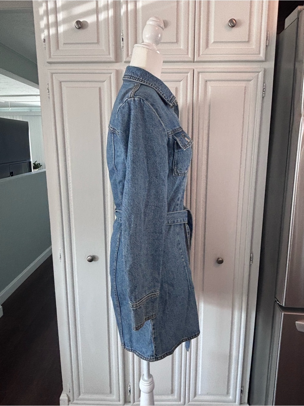 Zara Light Blue Denim Shirt Dress with Logo Tag sz S - Picture 9 of 13